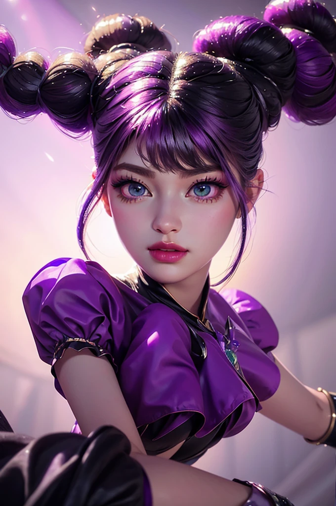 beautiful purple girl ,full body pose, wearing a bra, big  beautiful detailed eyes, beautiful detailed lips, extremely detailed face, long eyelashes, portrait, fantasy, realistic, photorealistic, 8k, high quality, masterpiece, vibrant colors, soft lighting, Selena MLBB 