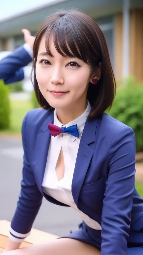 (NSFW),1 female,Beauty,Beautiful face,smile,Crouching and watching the viewer,Office Lady,In a suit,A dignified appearance,Perfect Style,Take off your jacket,Cleavage,break,spread legs,squatting,(show off panty),View from above,Front view,Ultra-realistic,Ultra high definition,Highest quality,8K,Masterpiece
