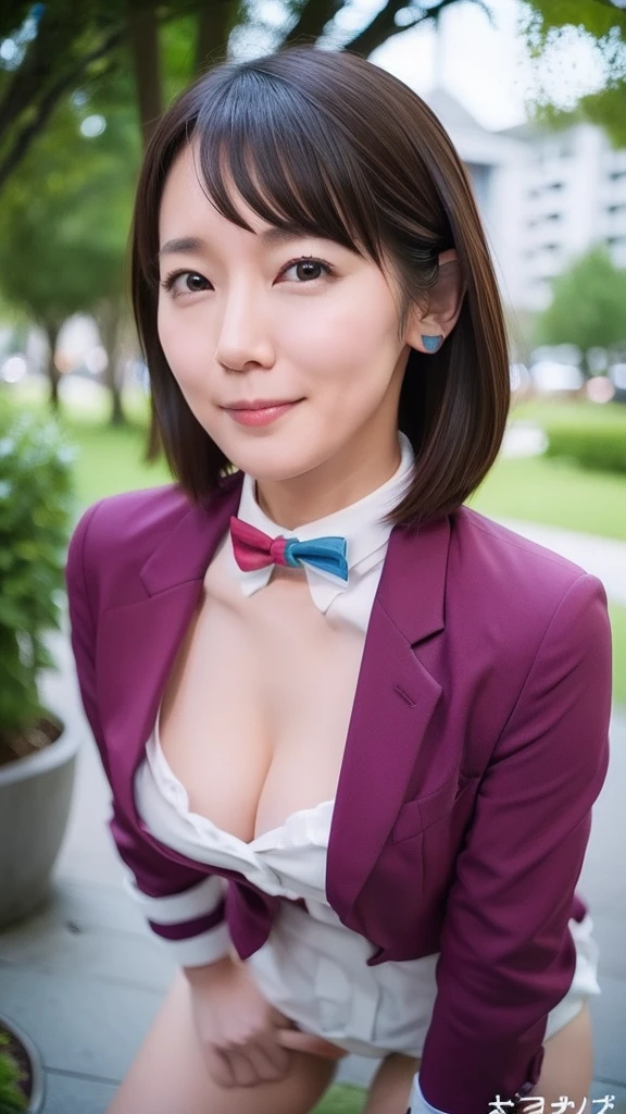 NSFW,1 female,Beauty,Beautiful face,smile,Crouching and watching the viewer,Office Lady,In a suit,A dignified appearance,Perfect Style,Take off your jacket,Cleavage,focus on the chest,(squatting down),(open 2 legs),(show off panty),View from above,Front view,Ultra-realistic,Ultra high definition,Highest quality,8K,Masterpiece