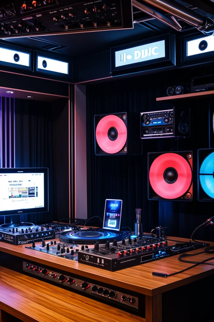 Radio booth with DJ announcer