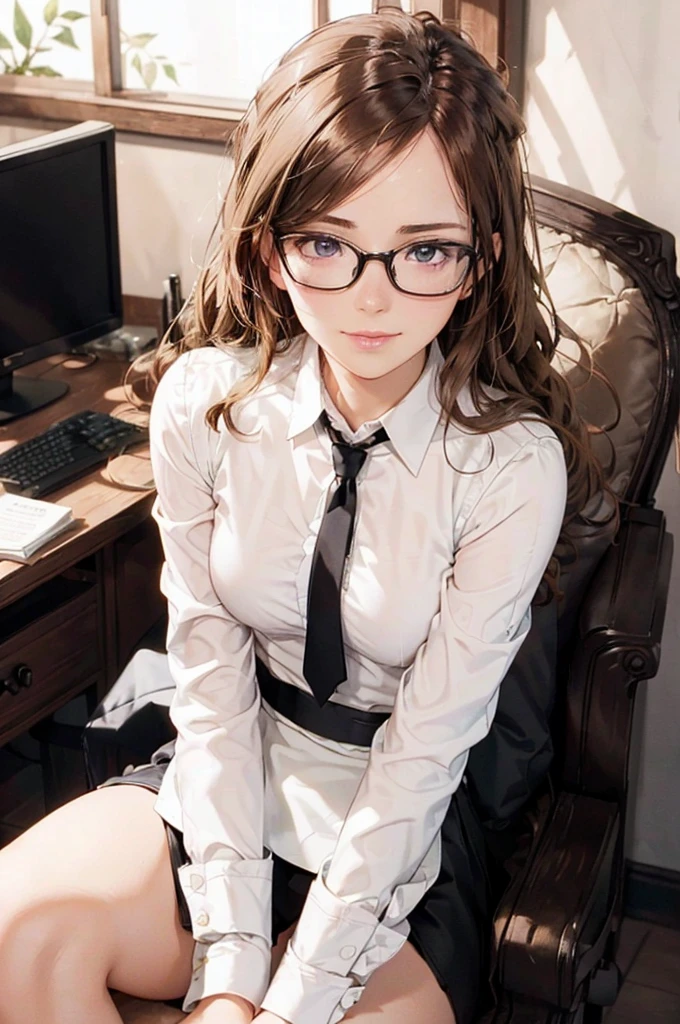 Masterpiece, 最high quality, high quality, High resolution, high quality texture, high quality shadows, High resolution, Beautiful details, Detailed CG, Detailed Texture, Realistic representation of face, Realistic, colorful, delicate, Cinematic Light, Side light, Lens flare, Ray Tracing, sharp concentrated, (1 Girl,concentrated:1.3), ( Intricate details, compensate, PureErosFaceV1:0.5), (細部まで美しいdelicateな顔, 緻密で美しいdelicateな瞳, Perfect Facial Proportions, Dense skin, Optimal ratio of four fingers to one thumb,Unified 8k wallpaper, Arms under chest, Modest chest, Wide Hips, Smooth upper abdomen, 35 years old, blue eyes, glasses, air fortress hair, blonde hair, house wife, the gaze of true love, lips of temptation, A look full of compassion ,a smile full of love, i love you, Acting lovey-dovey, I love you so much I'm crazy,
cabin attendant uniform,white blouse with open neck ,tight fitting black skirt,black stockings, excellent secretary ,working as a secretary, wooden desk, wooden chair,