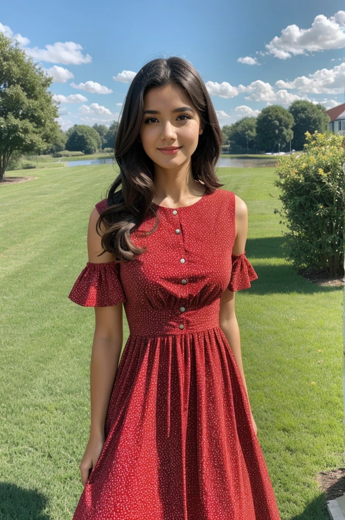 woman wearing cherry dress