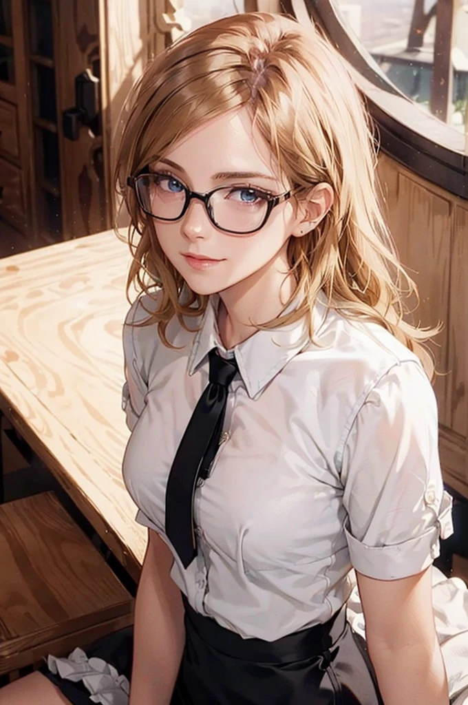 Masterpiece, 最high quality, high quality, High resolution, high quality texture, high quality shadows, High resolution, Beautiful details, Detailed CG, Detailed Texture, Realistic representation of face, Realistic, colorful, delicate, Cinematic Light, Side light, Lens flare, Ray Tracing, sharp concentrated, (1 Girl,concentrated:1.3), ( Intricate details, compensate, PureErosFaceV1:0.5), (細部まで美しいdelicateな顔, 緻密で美しいdelicateな瞳, Perfect Facial Proportions, Dense skin, Optimal ratio of four fingers to one thumb,Unified 8k wallpaper, Arms under chest, Modest chest, Wide Hips, Smooth upper abdomen, 35 years old, blue eyes, glasses, air fortress hair, blonde hair, house wife, the gaze of true love, lips of temptation, A look full of compassion ,a smile full of love, i love you, Acting lovey-dovey, I love you so much I'm crazy,
cabin attendant uniform,white blouse with open neck ,tight fitting black skirt,black stockings, excellent secretary ,working as a secretary, wooden desk, wooden chair,