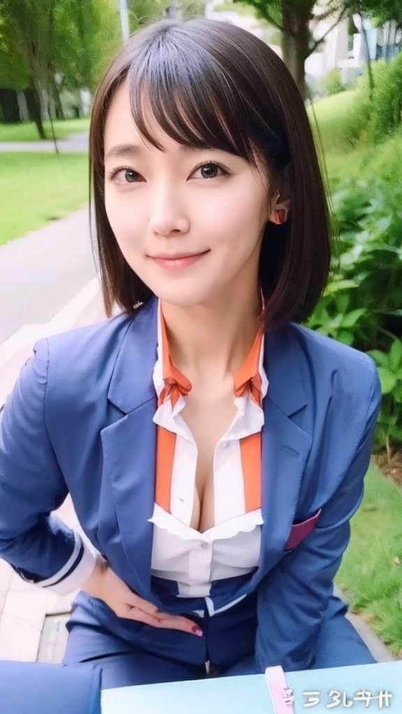 (NSFW),1 female,Beauty,Beautiful face,smile,Crouching and watching the viewer,Office Lady,In a suit,A dignified appearance,Perfect Style,Take off your jacket,Cleavage,break,spread legs,squatting,(show off panty),View from above,Front view,Ultra-realistic,Ultra high definition,Highest quality,8K,Masterpiece