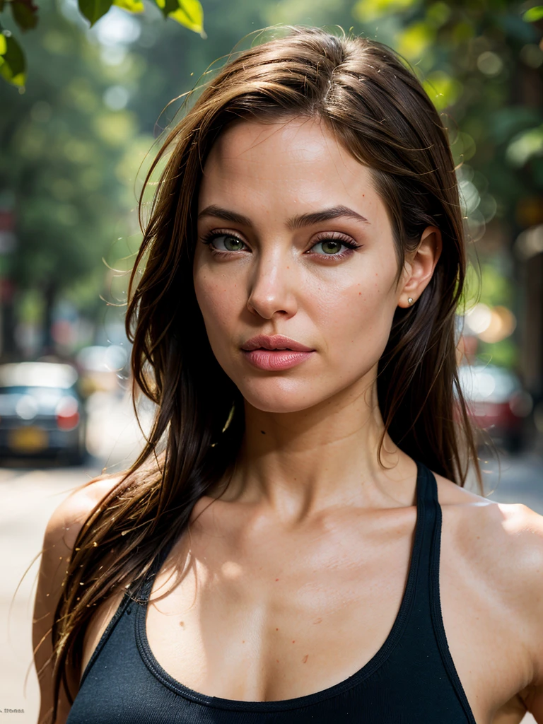 Lara Croft, Angelina Jolie face portrait, full face, depth of field,