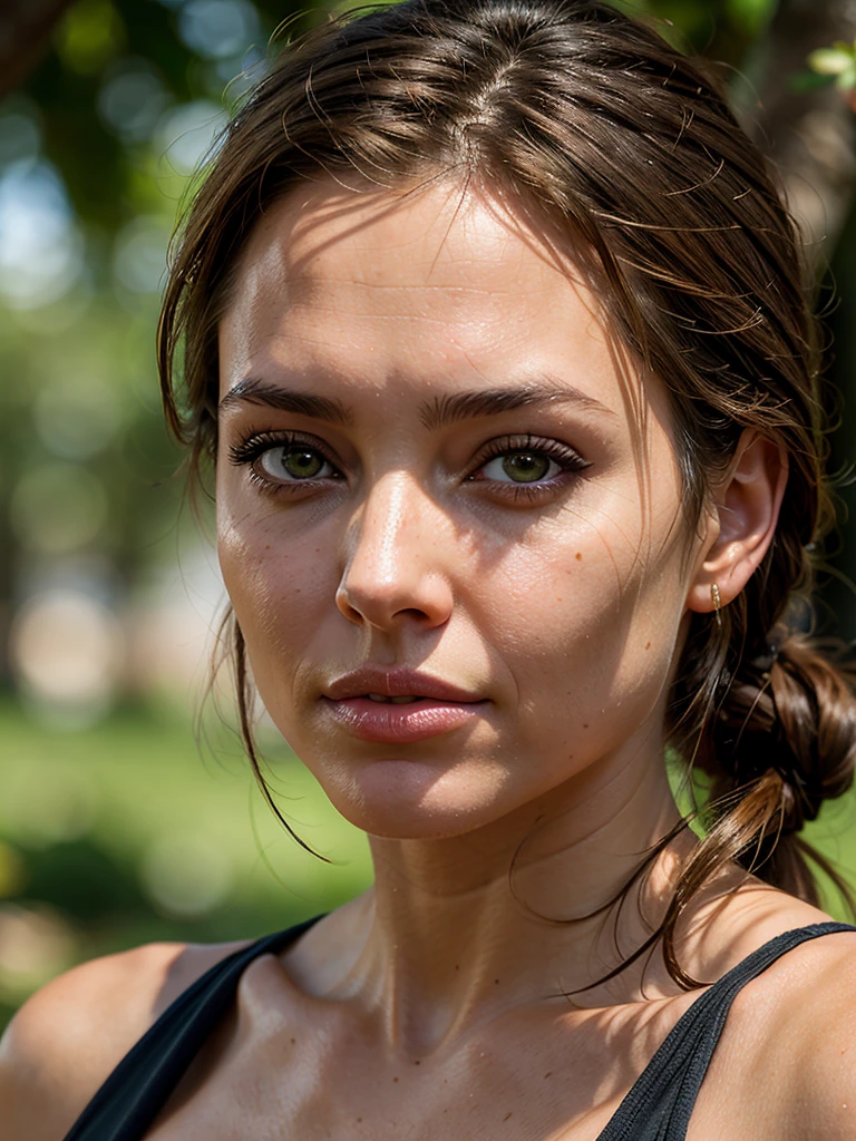 Lara Croft, Angelina Jolie face portrait, full face, depth of field,