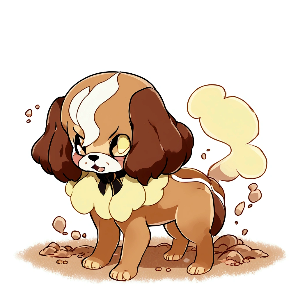 pokemon dog king charles spaniel and sand
 earth type and ghost 