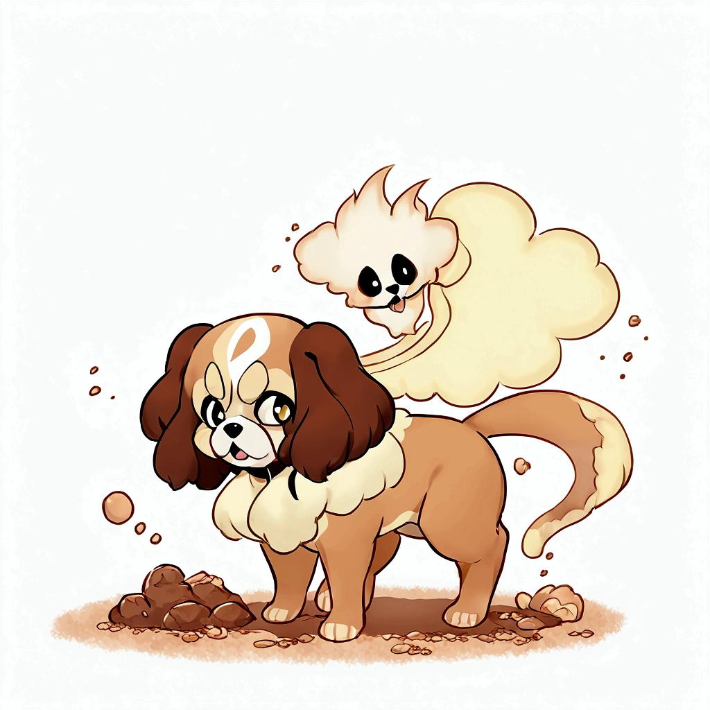 pokemon dog king charles spaniel and sand
 earth type and ghost 