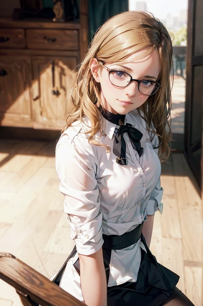 Masterpiece, 最high quality, high quality, High resolution, high quality texture, high quality shadows, High resolution, Beautiful details, Detailed CG, Detailed Texture, Realistic representation of face, Realistic, colorful, delicate, Cinematic Light, Side light, Lens flare, Ray Tracing, sharp concentrated, (1 Girl,concentrated:1.3), ( Intricate details, compensate, PureErosFaceV1:0.5), (細部まで美しいdelicateな顔, 緻密で美しいdelicateな瞳, Perfect Facial Proportions, Dense skin, Optimal ratio of four fingers to one thumb,Unified 8k wallpaper, Arms under chest, Modest chest, Wide Hips, Smooth upper abdomen, 35 years old, blue eyes, glasses, air fortress hair, blonde hair, house wife, the gaze of true love, lips of temptation, A look full of compassion ,a smile full of love, i love you, Acting lovey-dovey, I love you so much I'm crazy,
cabin attendant uniform,white blouse with open neck ,tight fitting black skirt,black stockings, excellent secretary ,working as a secretary, wooden desk, wooden chair,