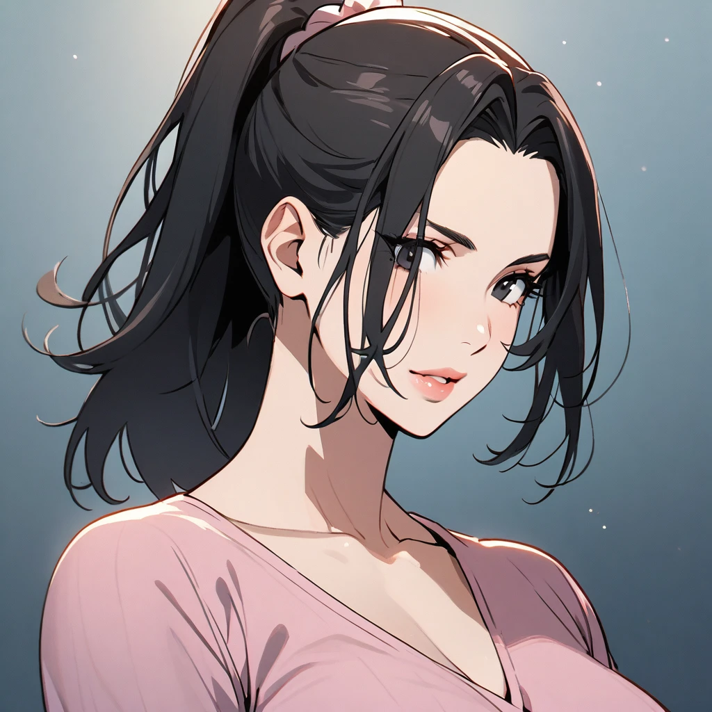Female, beautiful, ponytail, black hair, black eyes, mature