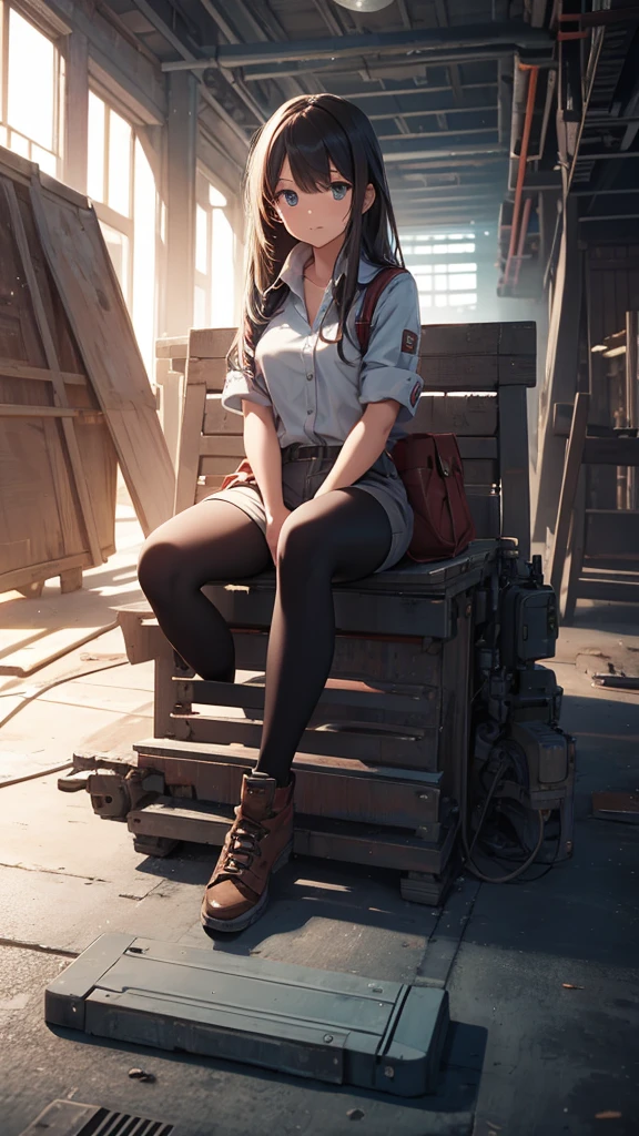 Engineer girl full body sitting down