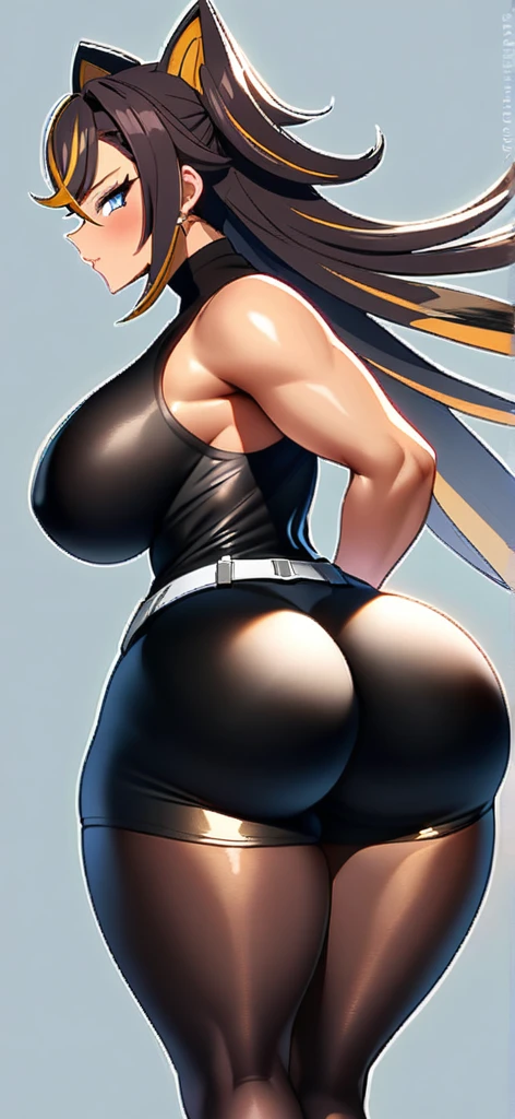  anime girl dehya (genshin impact) busty  with thick thighs and big ass bigger than thighs and head and body , ass view, hyper ass with  long hair in a biker shorts