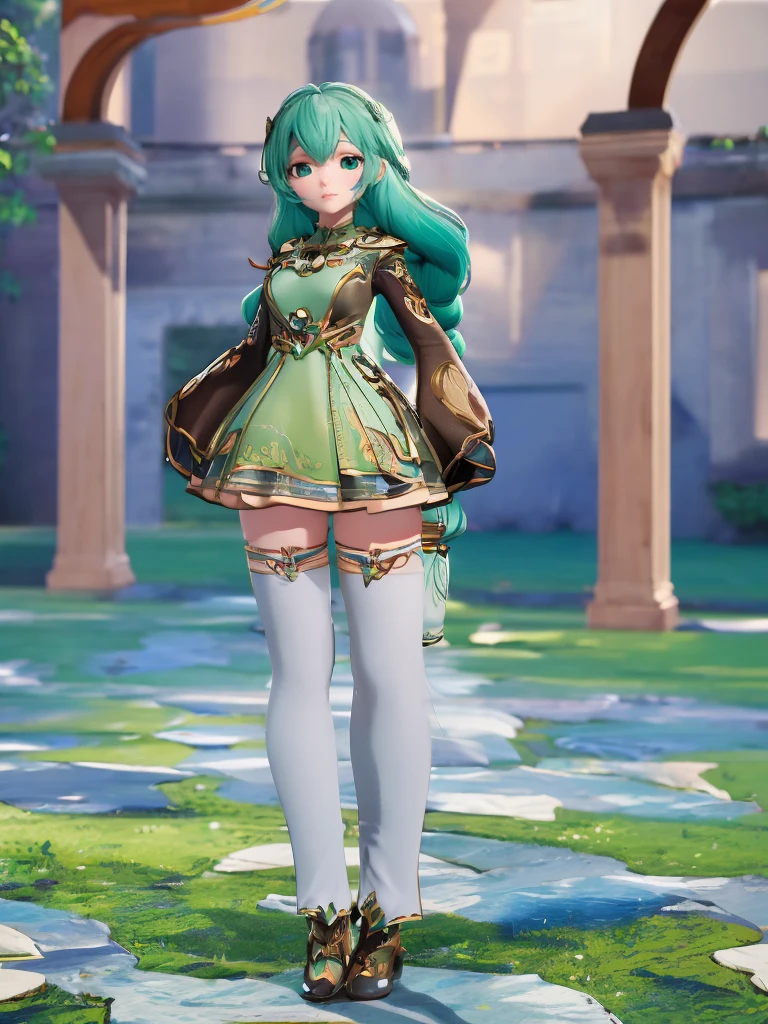 Seizo Watase style, Simple Line Initialism，Abstract art, 3d character, colorful hearts ,(((The most beautiful girl of all time))),  (full body 1.2), only girl, long hair, ice and fire background, 18 year old, full body, (((8k))),, (((3d))) green hair