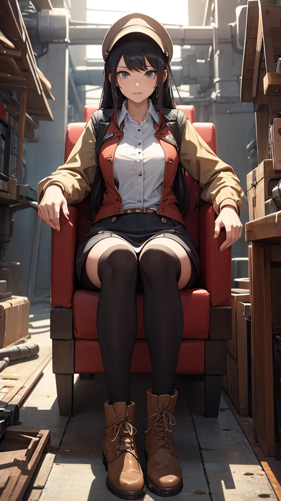 Engineer woman full body sitting down