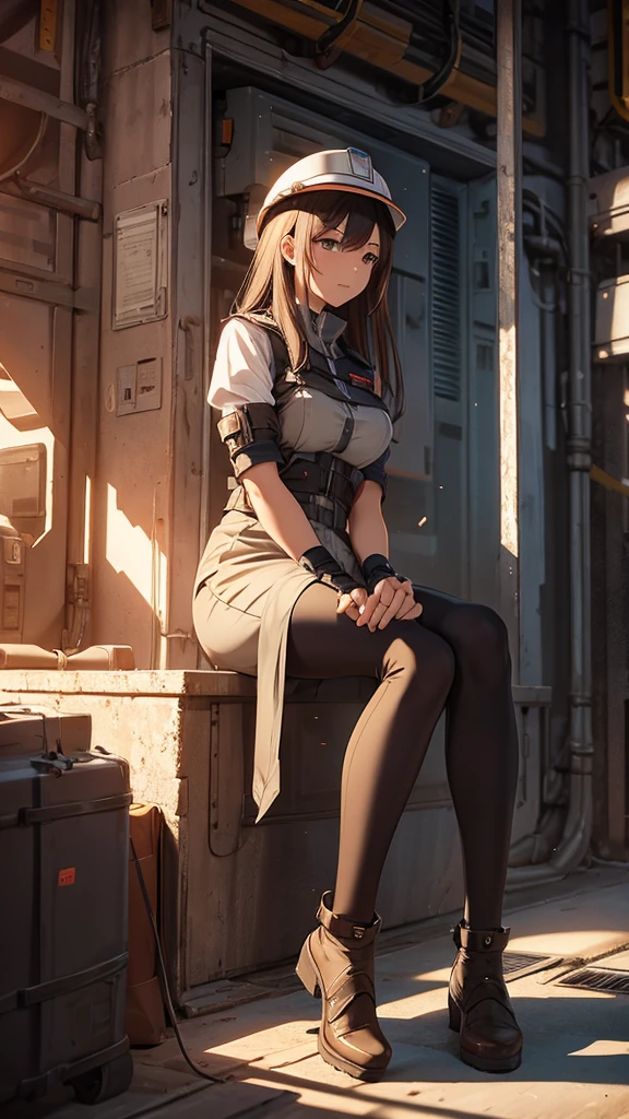 Engineer woman full body sitting down