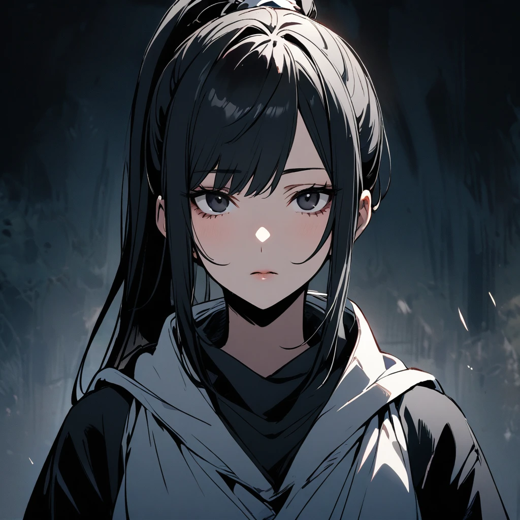 Female, beautiful, ponytail, black hair, black eyes, main face, front face