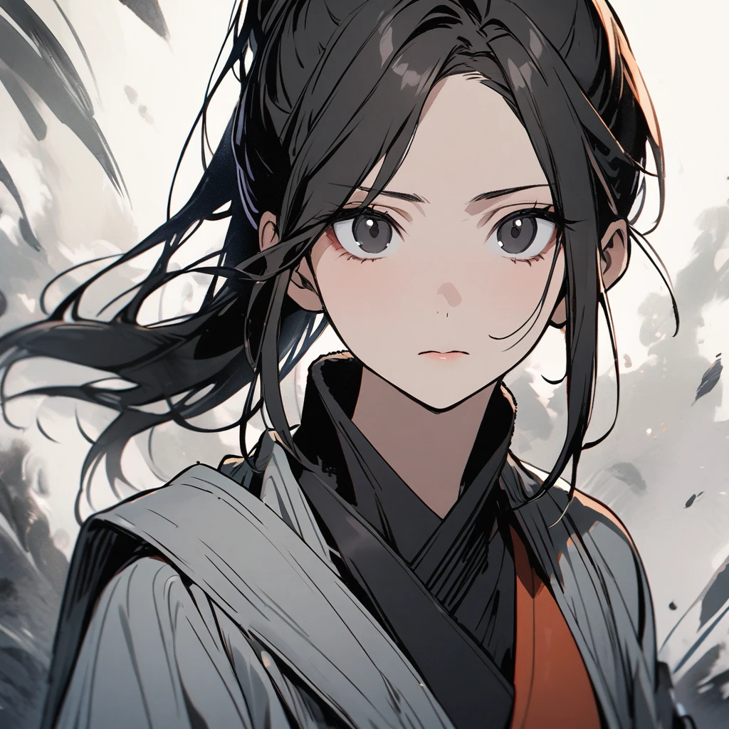 Female, beautiful, ponytail, black hair, black eyes, main face, front face