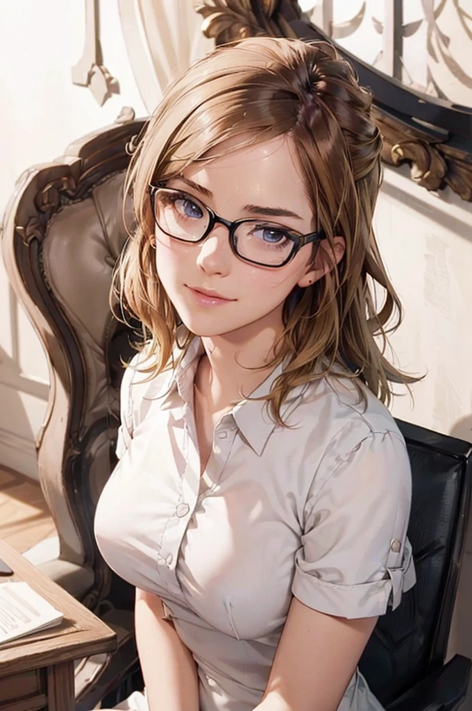 Masterpiece, 最high quality, high quality, High resolution, high quality texture, high quality shadows, High resolution, Beautiful details, Detailed CG, Detailed Texture, Realistic representation of face, Realistic, colorful, delicate, Cinematic Light, Side light, Lens flare, Ray Tracing, sharp concentrated, (1 Girl,concentrated:1.3), ( Intricate details, compensate, PureErosFaceV1:0.5), (細部まで美しいdelicateな顔, 緻密で美しいdelicateな瞳, Perfect Facial Proportions, Dense skin, Optimal ratio of four fingers to one thumb,Unified 8k wallpaper, Arms under chest, Modest chest, Wide Hips, Smooth upper abdomen, 35 years old, blue eyes, glasses, air fortress hair, blonde hair, house wife, the gaze of true love, lips of temptation, A look full of compassion ,a smile full of love, i love you, Acting lovey-dovey, I love you so much I'm crazy,
cabin attendant uniform,white blouse with open neck ,tight fitting black skirt,black stockings, excellent secretary ,working as a secretary, wooden desk, wooden chair,