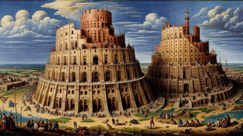 Tower of Babel inside, with workers