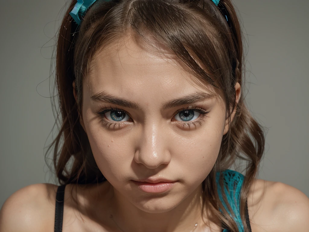 1girl, solo focus, skindentation,Sports Bra,shorts,Pantyhose, perfect face, puffy face, beautiful face, big eyes, puffy eyes, perfect eyes, eyelash,Hatsune Miku,Very detailed face,