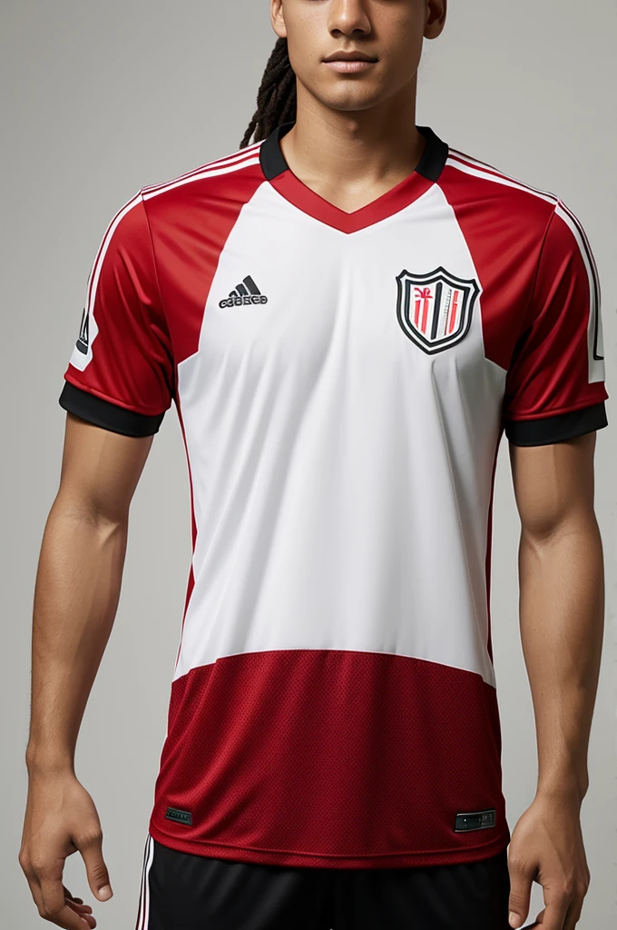 Soccer shirt designs with red, white and black colors