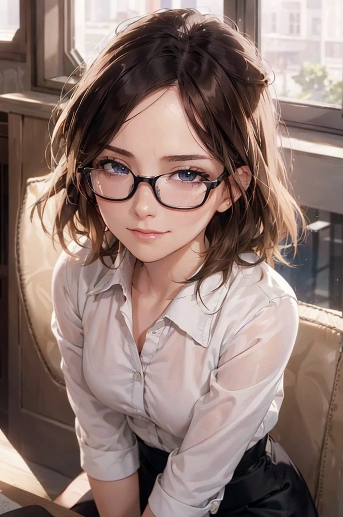 Masterpiece, 最high quality, high quality, High resolution, high quality texture, high quality shadows, High resolution, Beautiful details, Detailed CG, Detailed Texture, Realistic representation of face, Realistic, colorful, delicate, Cinematic Light, Side light, Lens flare, Ray Tracing, sharp concentrated, (1 Girl,concentrated:1.3), ( Intricate details, compensate, PureErosFaceV1:0.5), (細部まで美しいdelicateな顔, 緻密で美しいdelicateな瞳, Perfect Facial Proportions, Dense skin, Optimal ratio of four fingers to one thumb,Unified 8k wallpaper, Arms under chest, Modest chest, Wide Hips, Smooth upper abdomen, 35 years old, blue eyes, glasses, air fortress hair, blonde hair, house wife, the gaze of true love, lips of temptation, A look full of compassion ,a smile full of love, i love you, Acting lovey-dovey, I love you so much I'm crazy,
cabin attendant uniform,white blouse with open neck ,tight fitting black skirt,black stockings, excellent secretary ,working as a secretary, wooden desk, wooden chair,