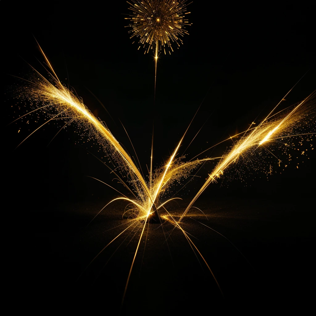 golden sparks on a black background, magic, good quality