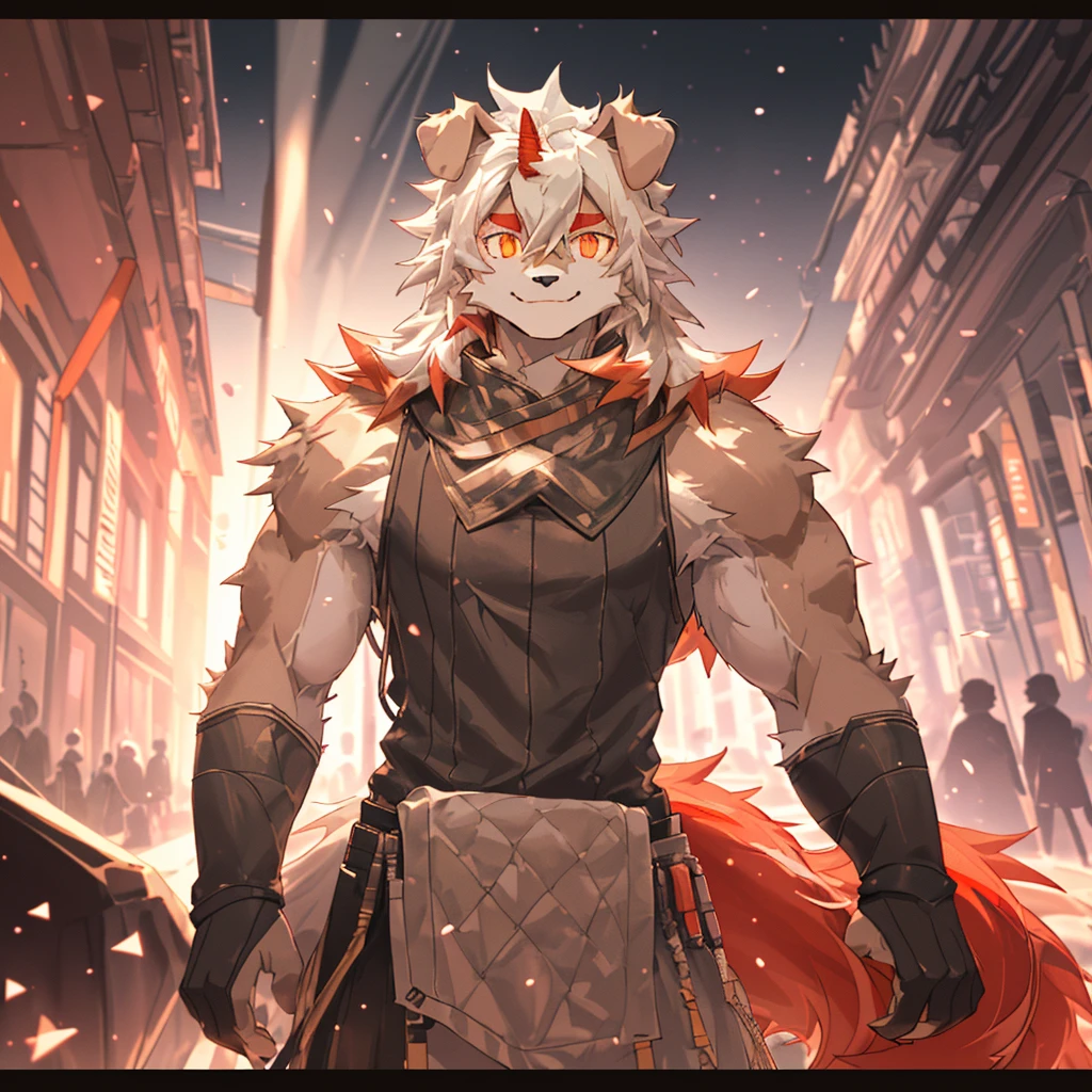 masterpiece, best quality, official art, Extremely detailed CG unified 8k wallpaper, overtakeDetails, Best Illustration, best shadow, perfect lighting,white fur, hairy male,hairy, Two-tone fur,striped hair, dog ears, animal ears,brown fur, bangs, orange hair, white hair, medium hair, Orange Eyes, alone,black pupils,Orange tail,hairy tail,tall and strong,Smile,独奏,hairy,hairy tail,Detailed background,4K,CG beautiful,depth of field, perfect lighting, The highest quality of light particles),(masterpiece),(overtake,sharp focus,light particles,eyes,watching_exist_audience, Smile, alone, hairy,Endearing,Upper body, Sunlight, table,Sharp eyes,Serious yet dignified,only,young,overtake clear screen,soft lines,(overtakeDetails),depth of field, motion blur,masterpiece, best quality, official art, Extremely detailed CG unified 8k wallpaper, overtakeDetails, Best Illustration, best shadow, perfect lighting,white fur, hairy,Two-tone fur,striped hair, dog ears, animal ears,brown fur, bangs, orange hair, white hair, medium hair, Orange Eyes, alone,black pupils,Orange tail,hairy tail,tall and strong,独奏,hairy tail,male, middle aged,Detailed background,4K,CG beautiful,depth of field, perfect lighting, The highest quality of light particles),(masterpiece),(overtake,sharp focus,light particles,eyes,watching_exist_audience,alone, hairy,Upper body, Sunlight,Sharp eyes,Serious yet dignified,only,young,overtake clear screen,soft lines,(overtakeDetails),depth of field, motion blur,whole body,rim light,Backlight,Overtake details,night falls,sunset,City,street view,high detail,high quality,high resolution,Full HD,1080P,Humanity((dramatic))epic, dynamic poses, a scene in, (overtakeDetails), sharp focus,motion blur, depth of field,Handsome,young,reflective,Bleak,Extreme perspective and powerful composition, ridiculous, perfect anatomy,masterpiece:1.2),ultra-de oba ed,current:1.37,HD r,uhd,studio lighting,extreme detaildescription,professional,bright colors,bokeh,The atmosphere is lively, natural lighting, Great view,(bright colors),(Distant horizon),(peaceful