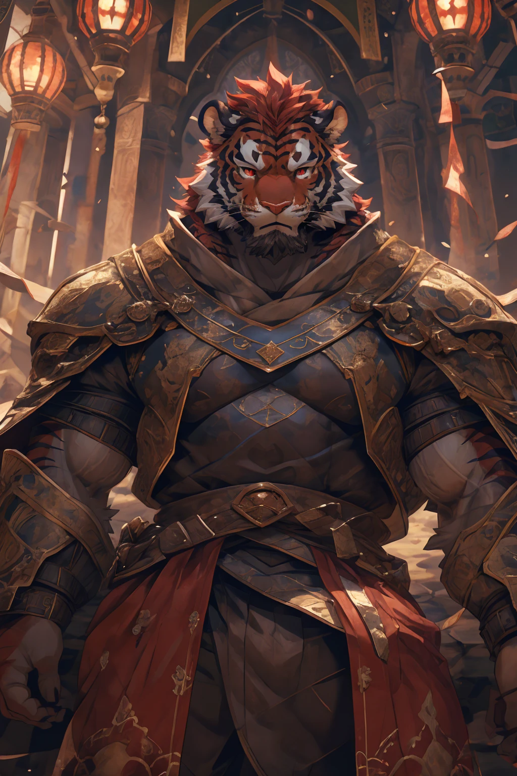 (赤红色tiger),(赤红流火Military commander战袍),(Holding a long sword),Awesome posture,Sitting quietly on the edge of the cliff,(The background is a city with bright lights.:1.2),Abdominal muscles,完美的masterpiece,Various facial details,Close-up view,specific description,masterpiece,cg,(Red eyes),Crimson pattern,Crimson tail,Military commander,Heroic,tiger,Crimson fur,Detailed facial details,),(Half Body),(Long feather),((middle aged)),(Face Focus:1.3),(16K),HD,Red and white abdomen,temple,beard,(Face lines),Heterochromia,(Red battle robe),(Crimson hair),Strong,muscle,(high resolution:1.3),