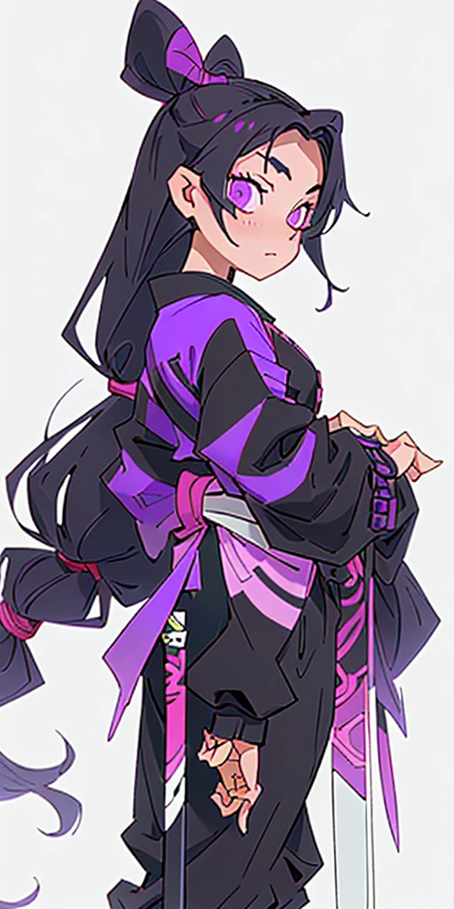 girl,age 17,Q What 1.64,Black Huntress Suit,violetta,Katana Nachirin,Long Black Hair With A Violet Tuft,pillar, Kimetsu also stole it 