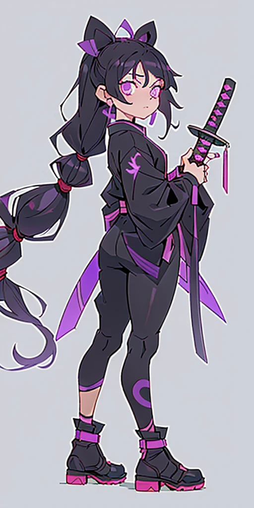 girl,age 17,Q What 1.64,Black Huntress Suit,violetta,Katana Nachirin,Long Black Hair With A Violet Tuft,pillar, Kimetsu also stole it 