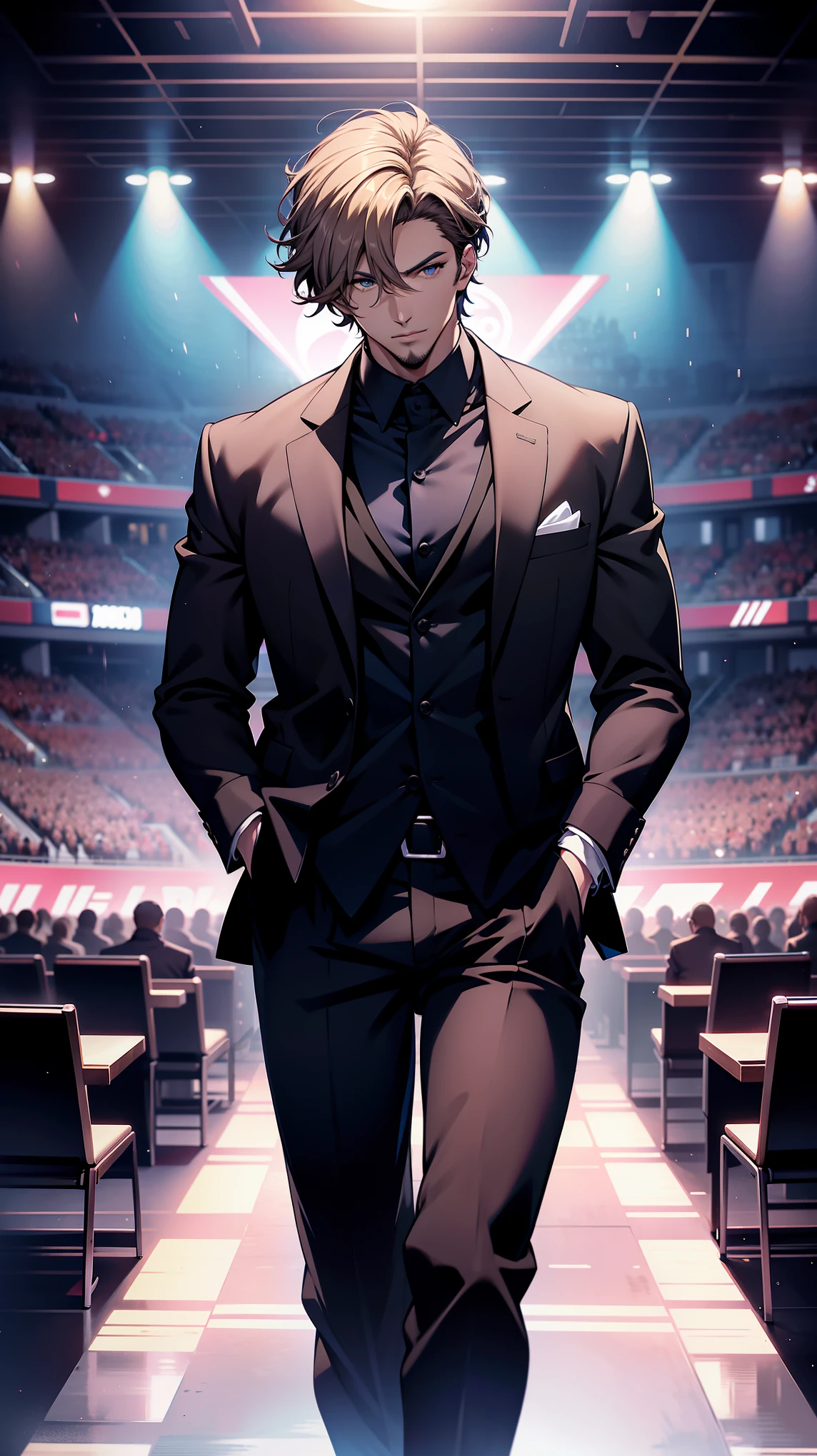host,television, He is nearby, Anime handsome man, Looking at the audience, high resolution, Super sharp, 8K, masterpiece