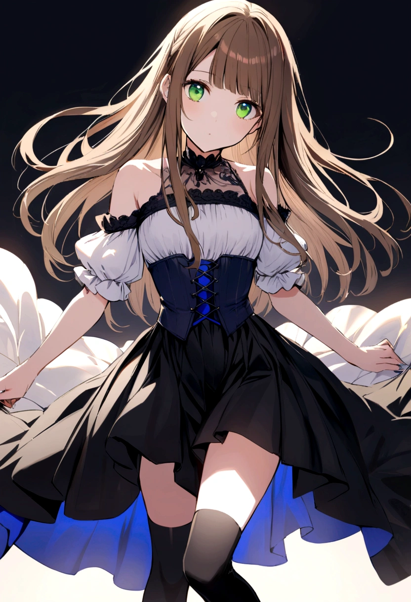 (masterpiece:1.6, highest quality), ((Ultra-high resolution、Very delicate、Optimal Configuration、beautiful light shines、unity 8k wallpaper, 3D Animation))、((beautiful, fine grain: 1.2)), Extremely detailed CG, (Perfect hands, Perfect Anatomy),(Satono Diamond、Satono Diamond \(umamusume\),satono),Extremely detailed eyes:1.5、beautiful肌、Fair skin、bright、Vibrant colors、cute, dynamism, Detailed face, Detailed skin, Detailed clothing, Detailed fingers, Dynamic pose, Toned Legs,Small waist、Attractive thighs、Amazingly thin legs、Incredibly slim thighs、beautiful太もも、 Moisturized lips, Sweaty, (Mouth wet with saliva), Plump and big,beautiful胸、beautiful胸の形、Pointed Chest、 Sweaty and attractive cleavage,Spread your legs 120 degrees to the side and kneel over a puddle.、Ecstatic face、garter、レッグgarter、Knee-high socks、Ultra mini skirt、リゼロのMaid clothes、The second button of the shirt is undone:1.5、Red collar、One shoulder exposed、Shyness、((Desires exposed、Very shy、I'm embarrassed and my cheeks are flushed、Embarrassed and bitter、Shooting from below))、break Maid clothes