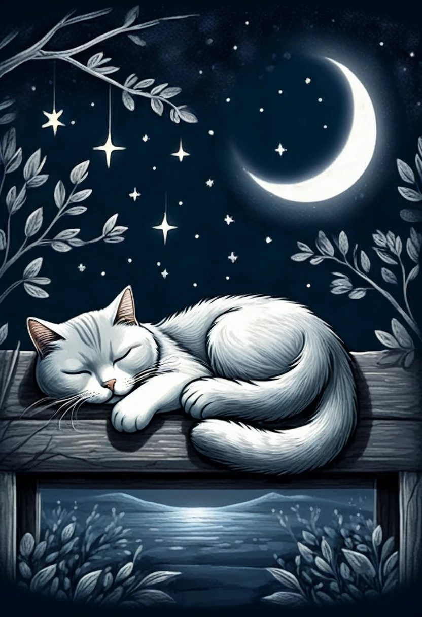 A cat sleeping in a full moon night