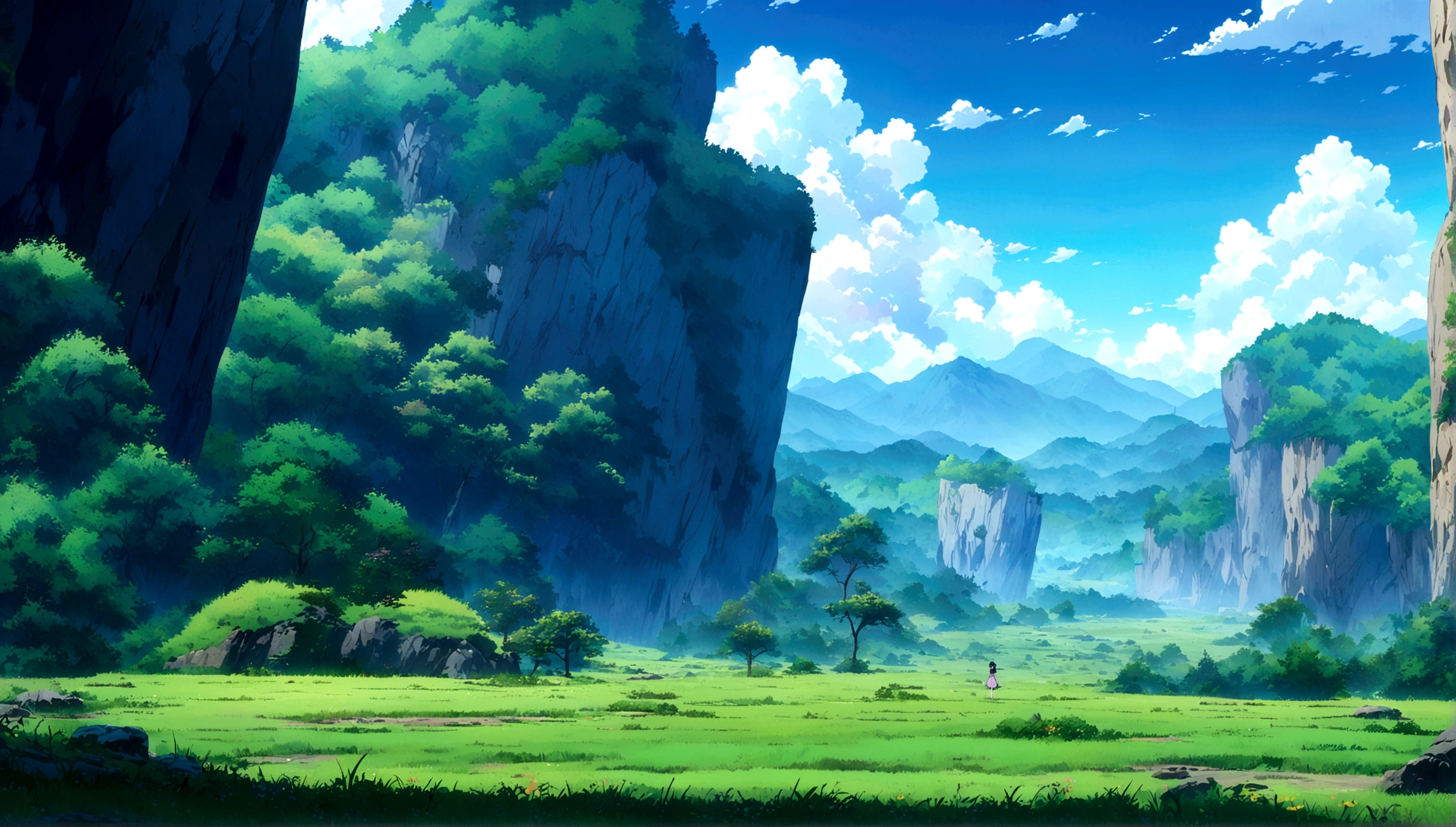 
japanese anime - style painting a grassy field, day blue cloudy sky,anime countryside landscape, anime landscape, anime landscape wallpaper, anime background art, beautiful anime scenery, anime background, anime beautiful peace scene, anime scenery, anime movie background, anime nature, anime scenery concept art, colorful anime movie background, beautiful anime scene, anime scene, beautiful landscape background