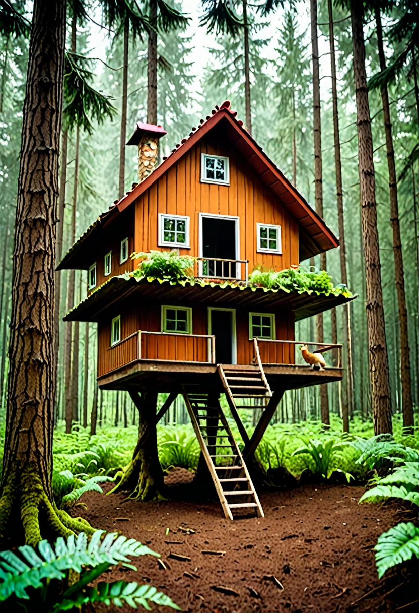 a house in the forest on chicken legs and animals around