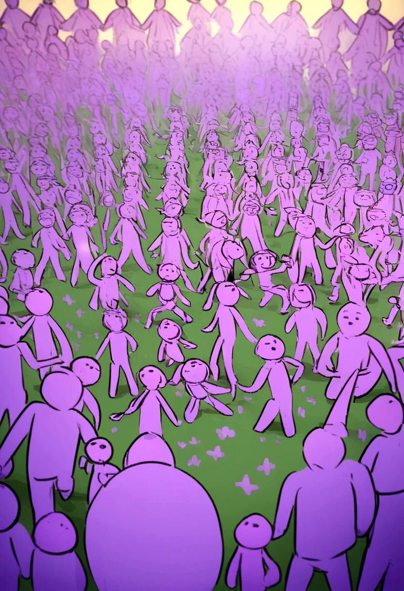 Pixar 3D style variety show crowd drawing, Mainly lavender