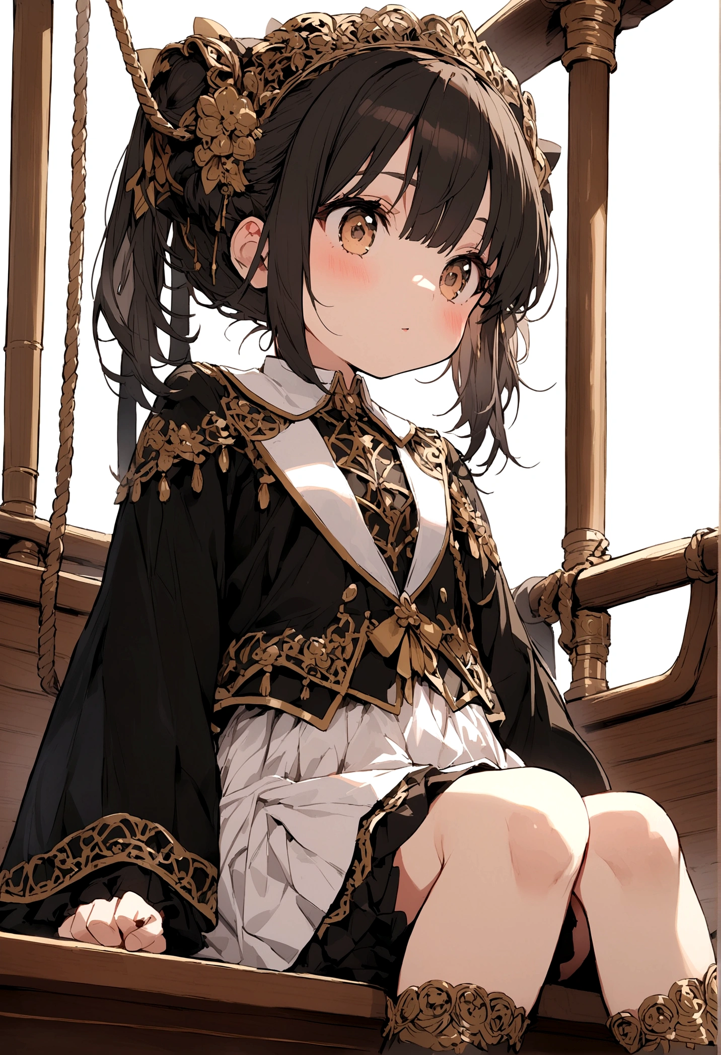  in a skirt sitting on a boat