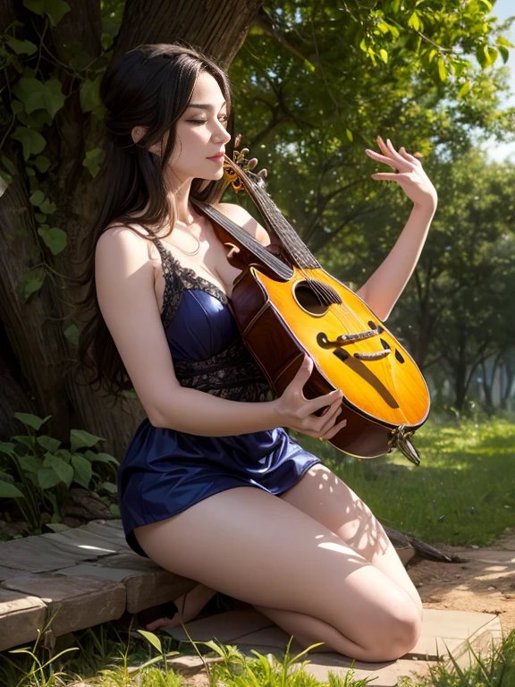 Create an image of naked women playing guitar