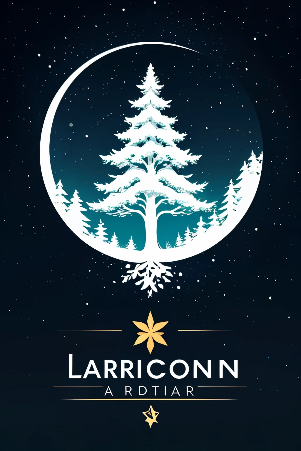 Create a vector image for a professional and creative logo. The main element is a larch tree centered within a circle border. Behind the tree, incorporate a few stars to add a touch of elegance and sophistication. The design should be clean and not overly complicated, suitable for a logo. Use a harmonious color palette that conveys professionalism and creativity.