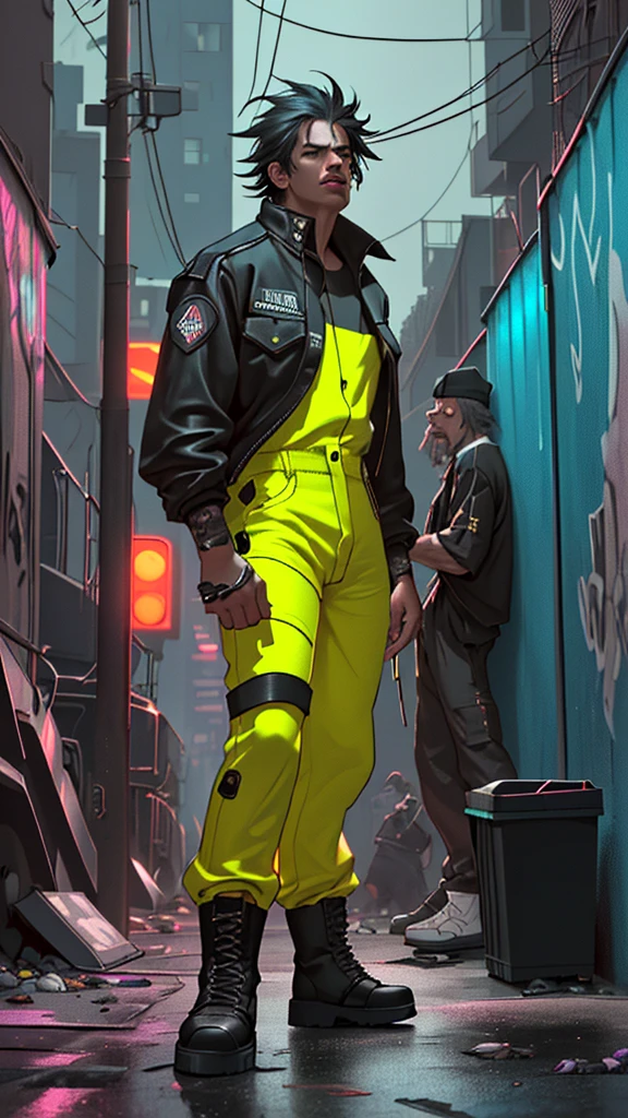 A group of garbage collectors posing as a rock band in an urban alley, a garbage truck with yellow lights reflecting on the graffiti-covered walls in the background, the band members wearing fluorescent jumpsuits and sturdy boots but holding rock instruments like guitars, bass, and drums, in a defiant and determined pose ready to play, the night scene lit by streetlights creating a gritty yet rebellious atmosphere, combining the harshness of daily work with the passion for rock music.(best quality,4k,8k,highres,masterpiece:1.2),ultra-detailed,(realistic,photorealistic,photo-realistic:1.37),highly detailed garbage collectors rock band,extremely detailed faces and expressions,dramatic lighting,gritty urban setting,neon colors,dynamic pose,cinematic perspective,cinematic lighting,moody atmosphere