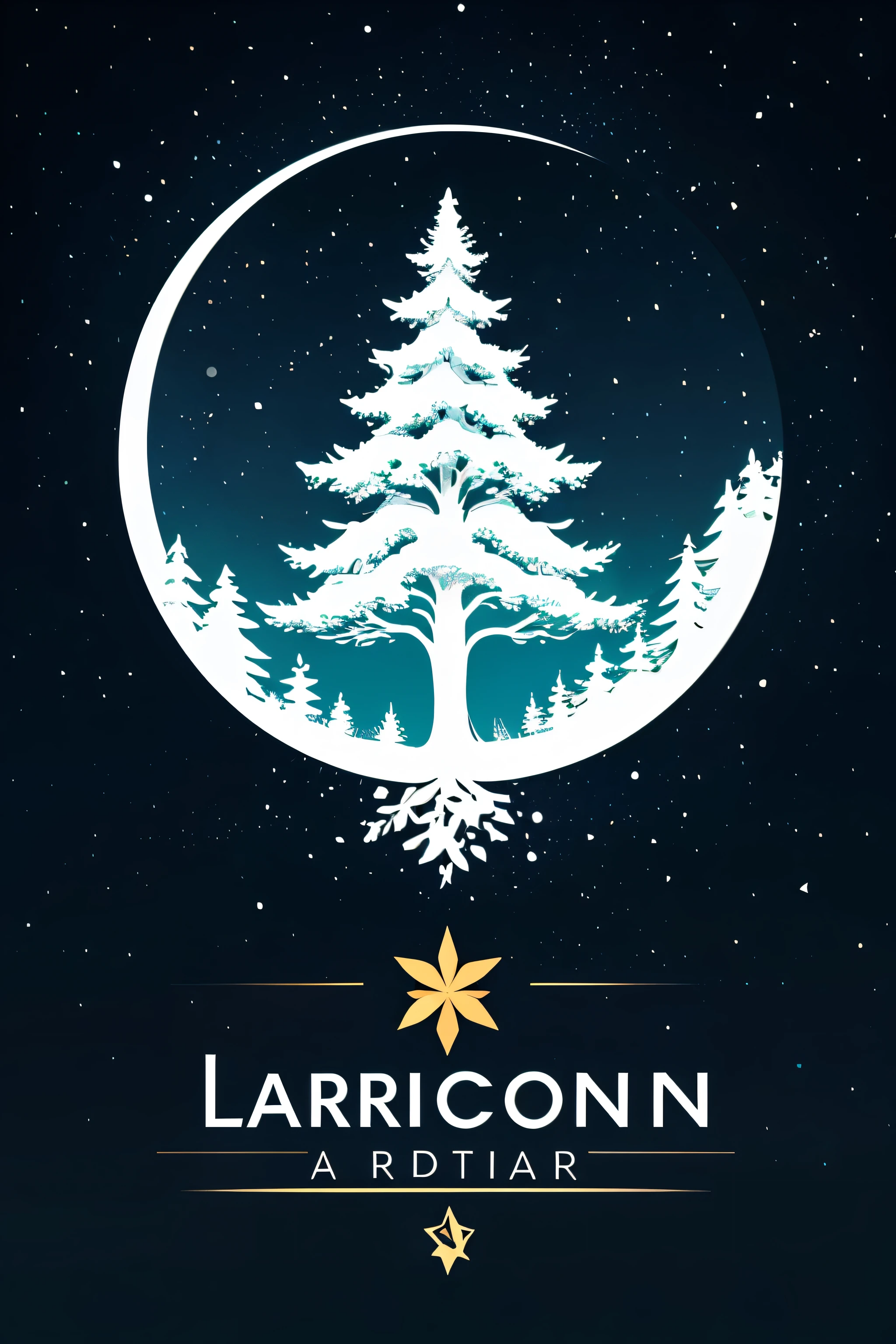 Create a vector image for a professional and creative logo. The main element is a larch tree centered within a circle border. Behind the tree, incorporate a few stars to add a touch of elegance and sophistication. The design should be clean and not overly complicated, suitable for a logo. Use a harmonious color palette that conveys professionalism and creativity.