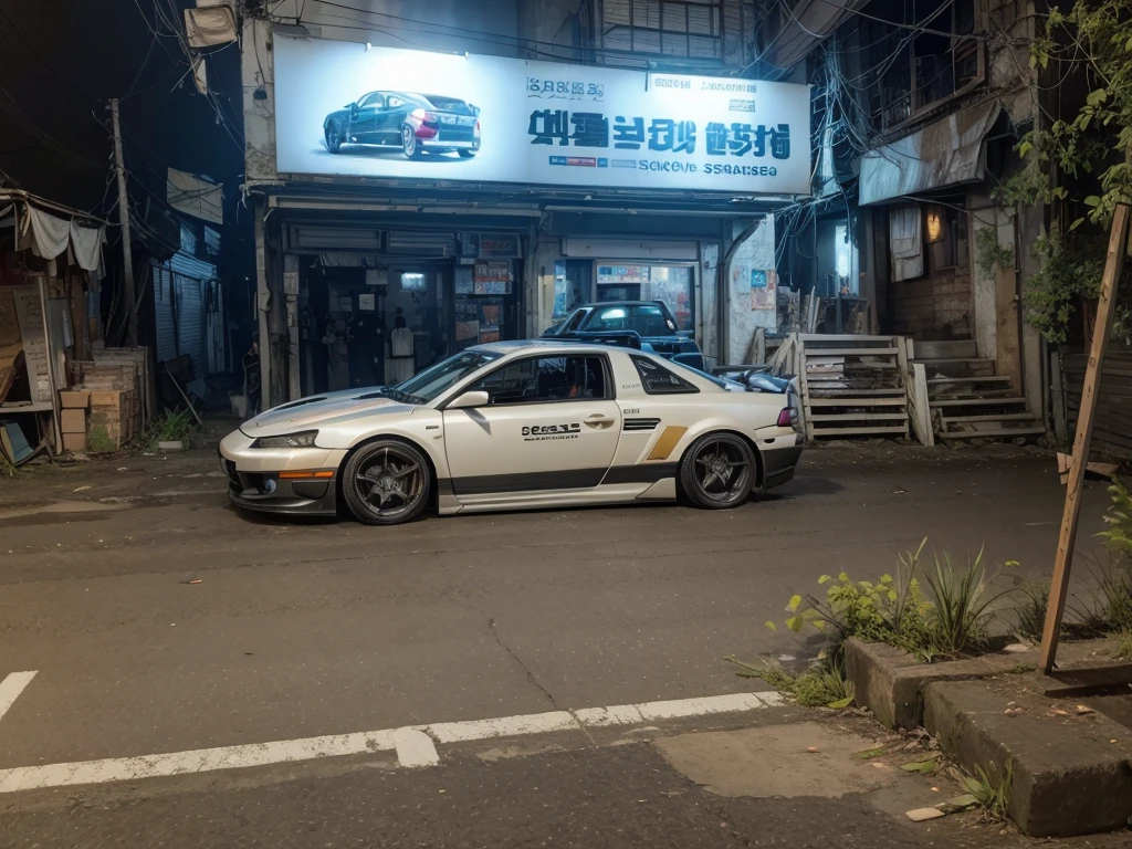 Make this image more realistic and the car as if it were cyberpunk
