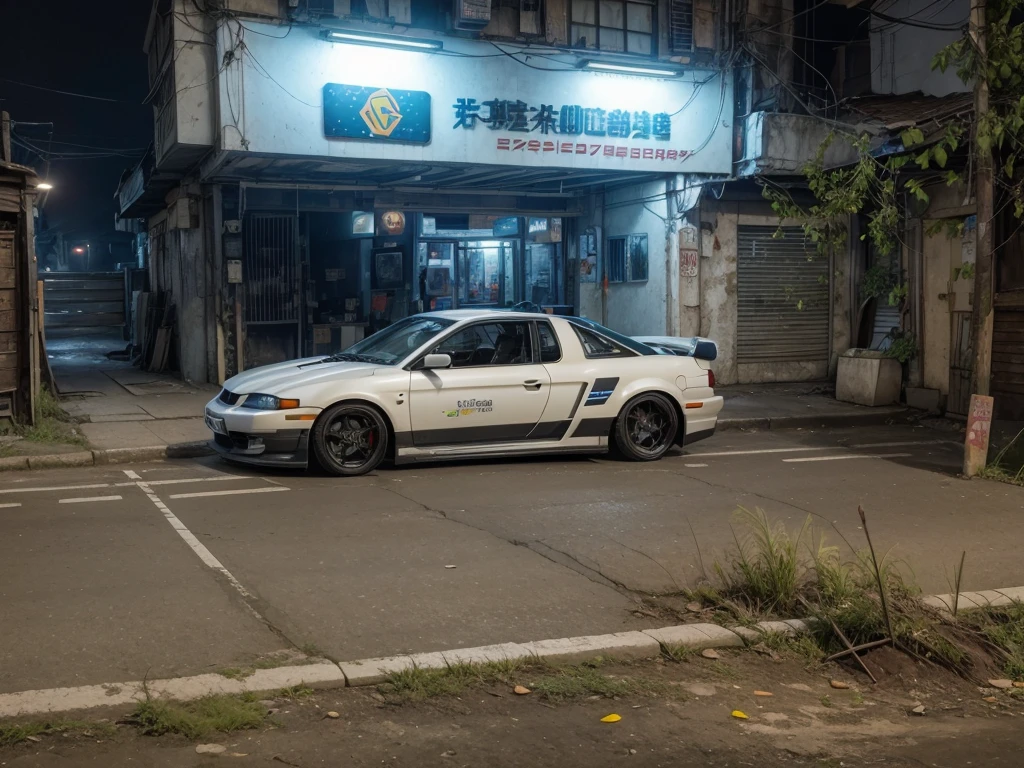 Make this image more realistic and the car as if it were cyberpunk 