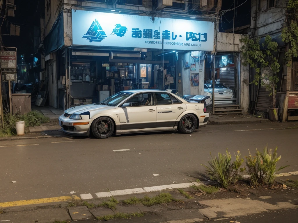 Make this image more realistic and the car as if it were cyberpunk 