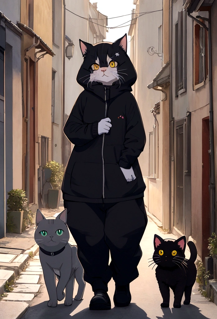 Créez une animation montrant un chaton nouveau-né dans une ruelle sombre, entouré de bruits urbains. Mettez l'accent sur la vulnérabilité du chaton et l'environnement hostile.