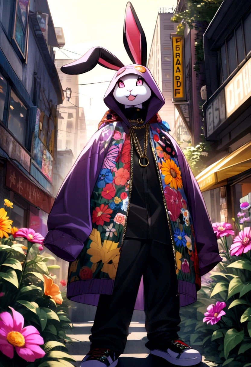Magic flower, evil rabbit costume, dizfraz color nogro, colorful flower, flower designed by Fendi, flower designed by Prada, urban style, SWAG. 