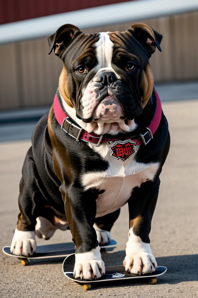 Logo de un Bulldog black tret de tres colores en un skate