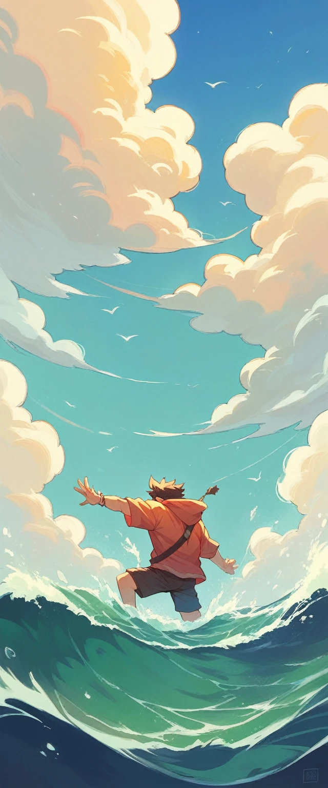 vast ocean. Waves crash against the shore. The sky begins to light up with dawn's first light