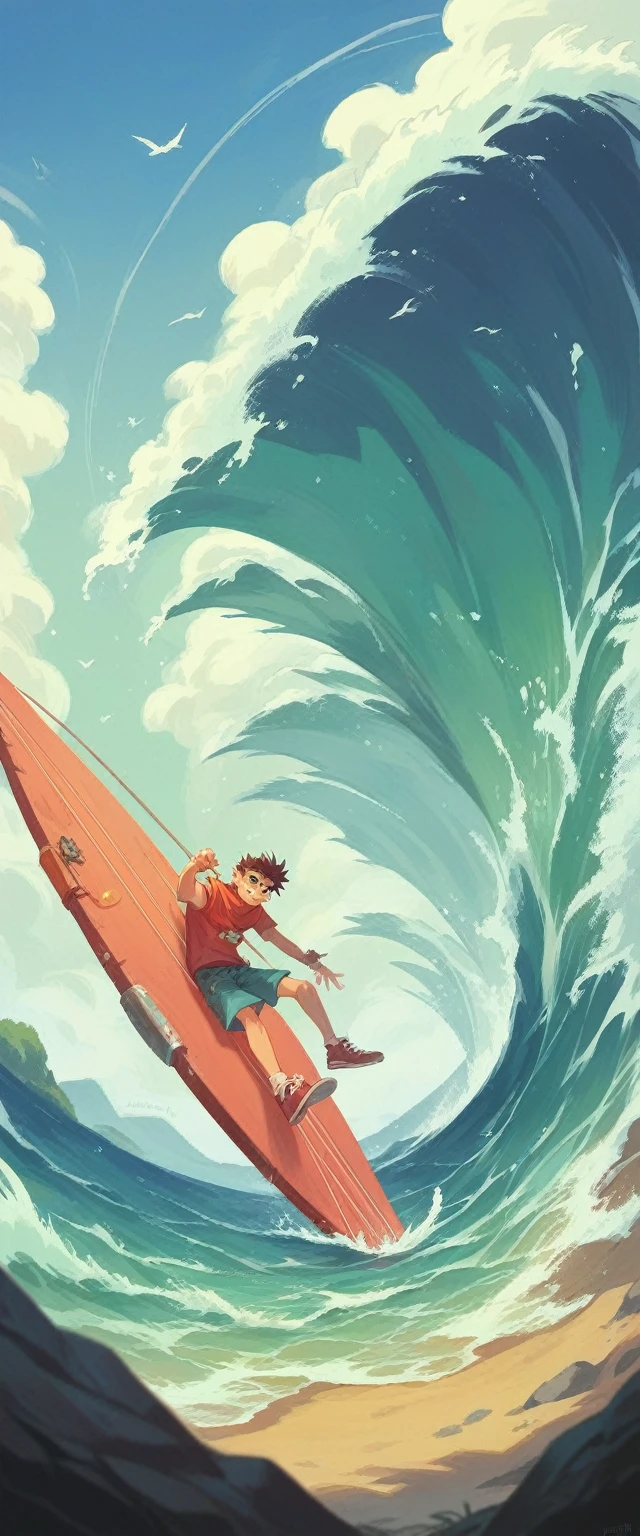 vast ocean. Waves crash against the shore. The sky begins to light up with dawn's first light